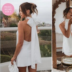 Show Me Your MuMu White Backless Halter Mini Dress with Bow